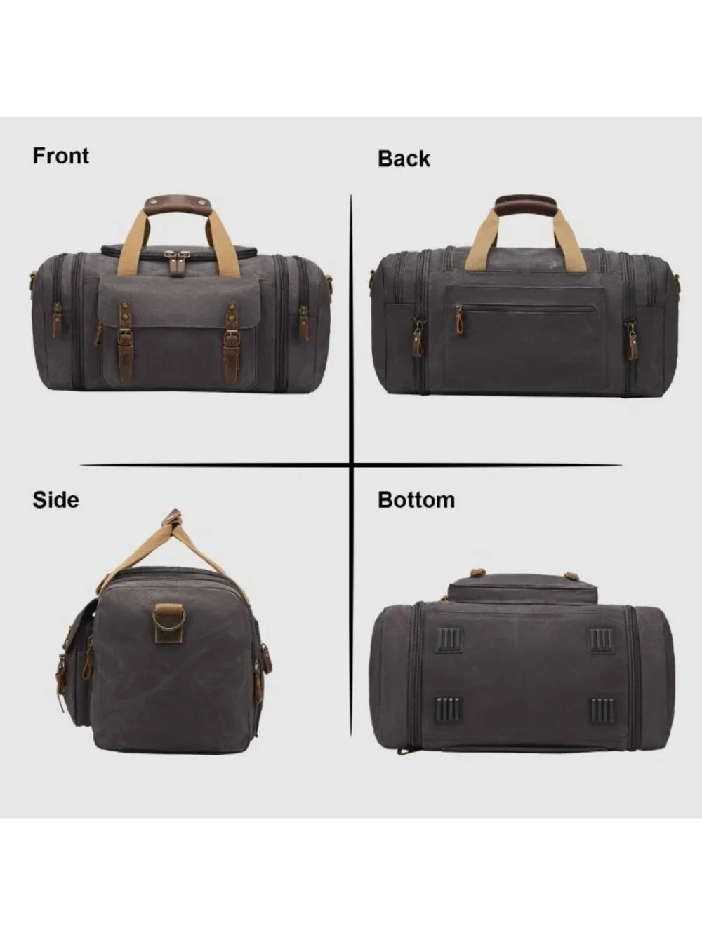 Waterproof Waxed Canvas Duffel Bag 50L | Dark Grey Travel & Weekend Bag